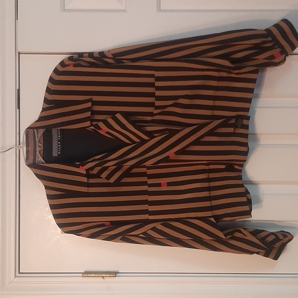 Vintage Linda Allard for Ellen Tracy Black/Tan Cropped Silk Blazer Size 10